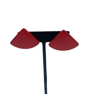 Red Wooden Pie Shaped Post Back Earrings 80s Retro